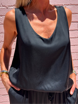 Silk Blend Singlet - Black