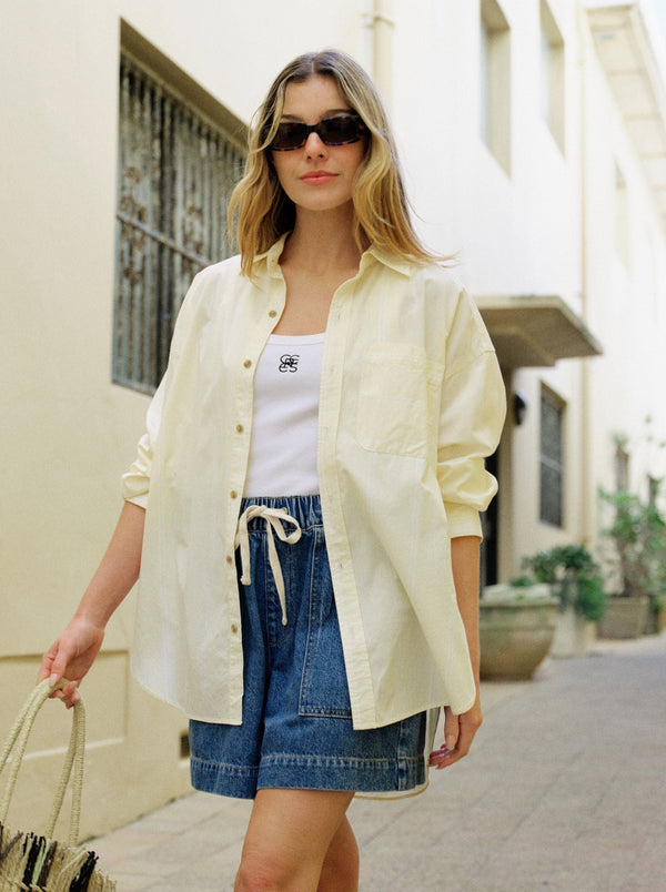 Oversized Shirt - Butter with white stripe