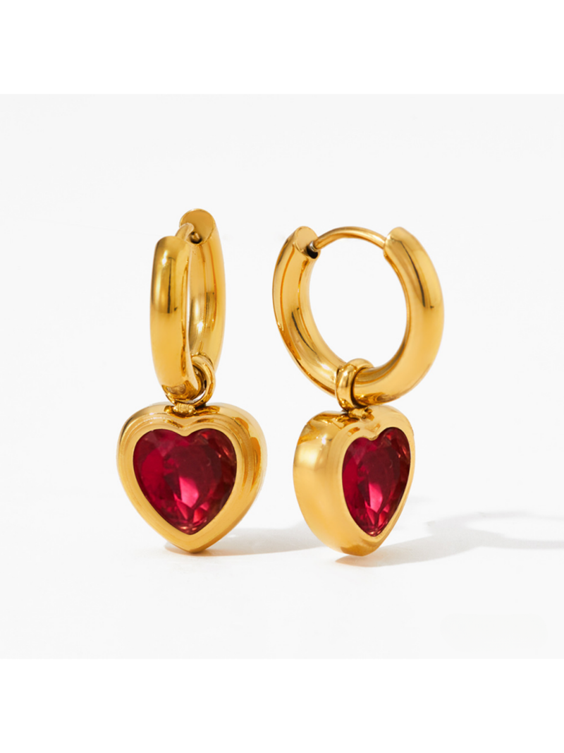 Drop Heart Earrings - Ruby