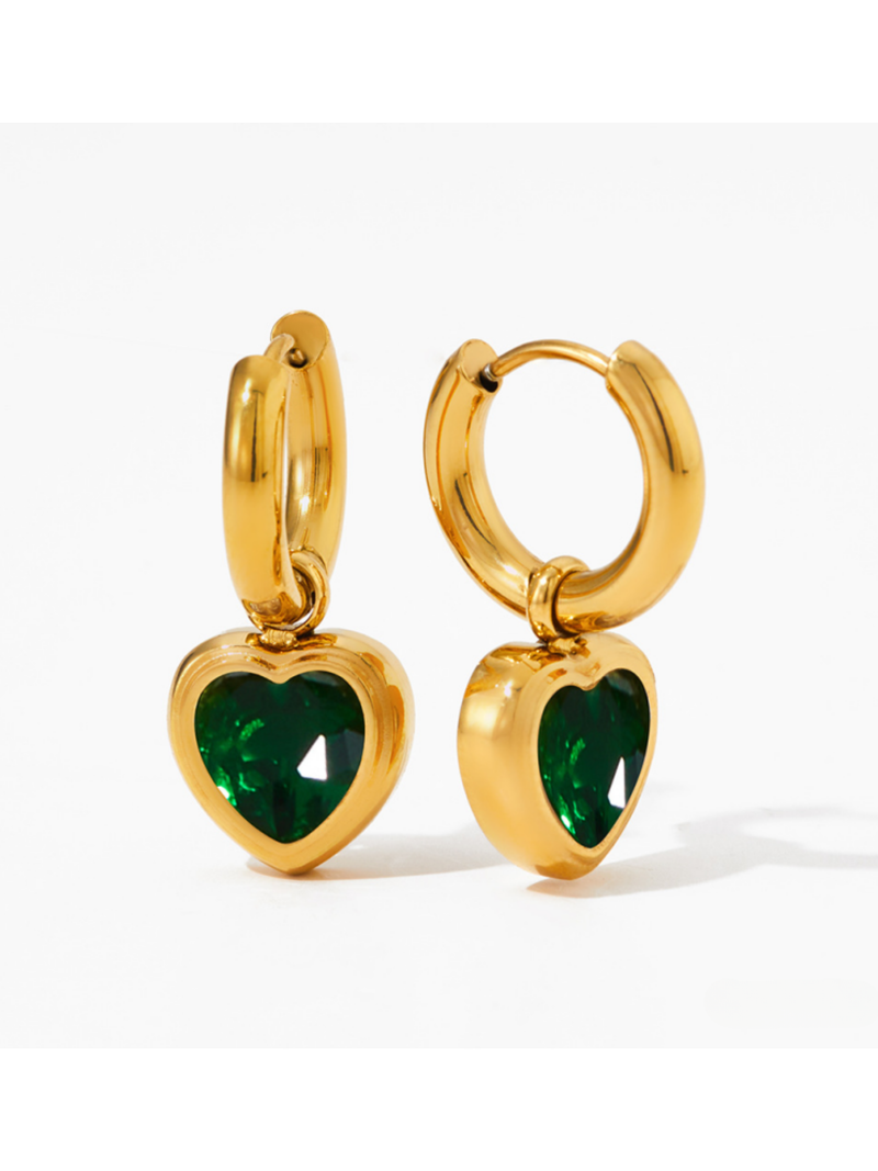 Drop Heart Earrings - Emerald