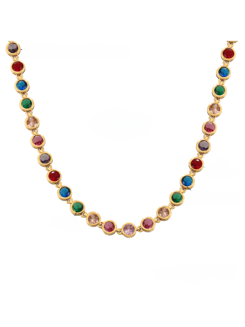 Round Edge Tennis Necklace - Multi