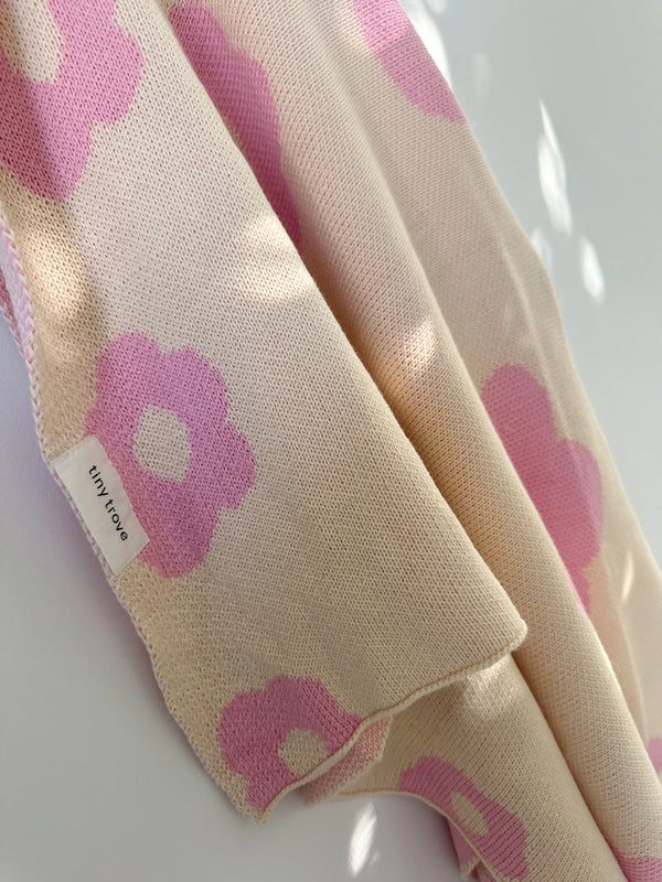 Flora Knitted Blanket - Cream/Pink