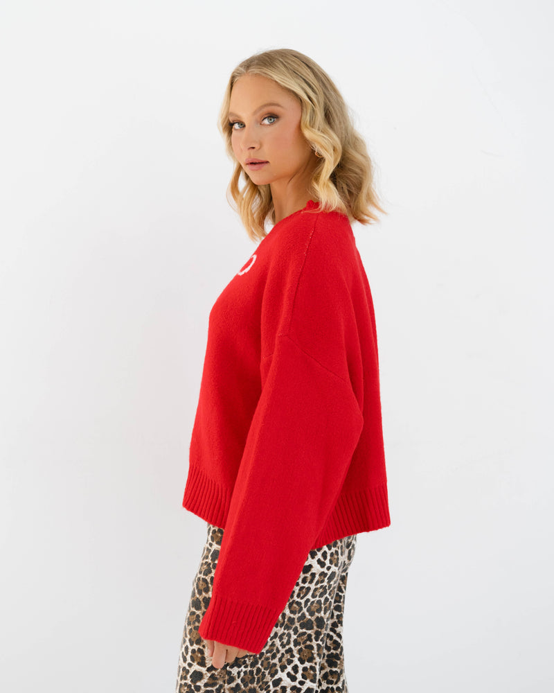 Bow Knit Jumper - Red/Pink