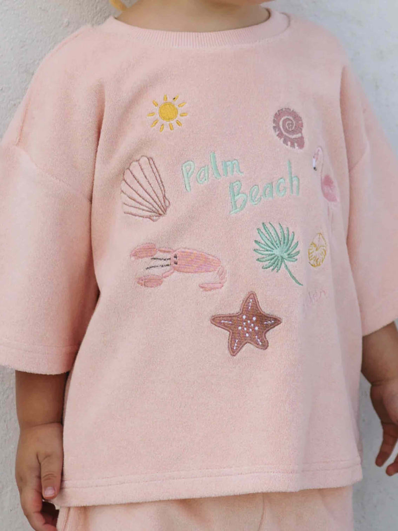 Palm Beach Mid Sleeve Tee Terry Towel Flamingo Pink