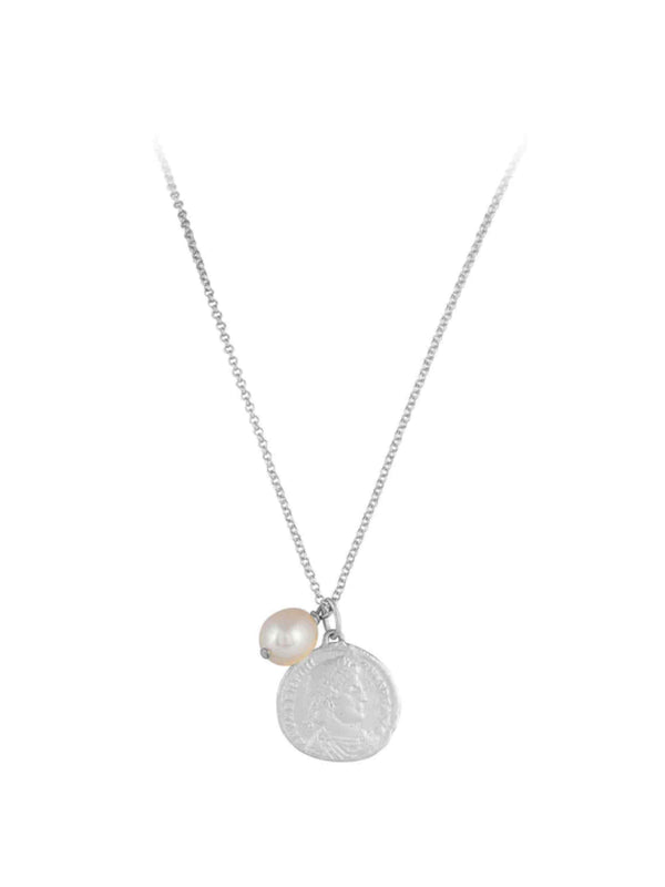 ANCIENT COIN PEARL NECKLACE - SILVER