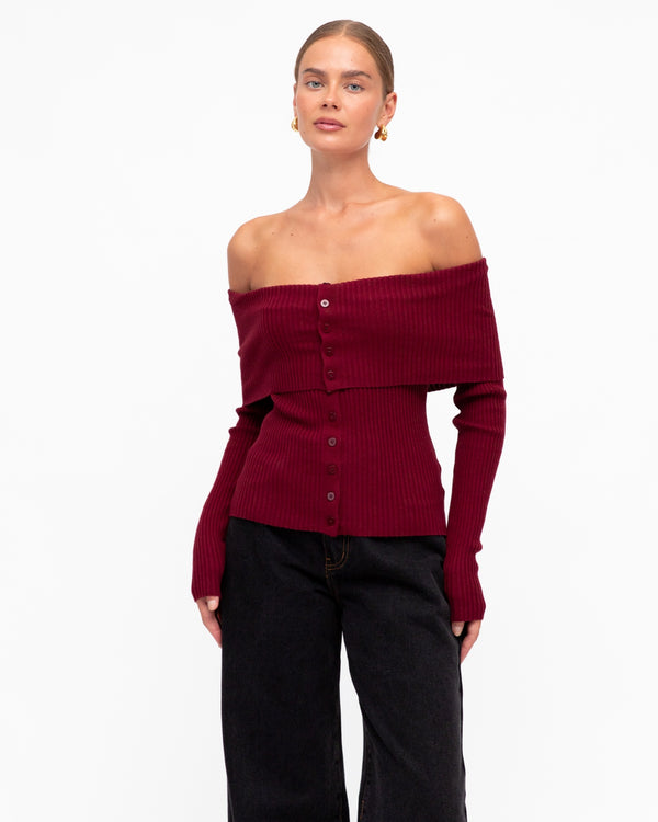 Camilla Off the Shoulder Top, Wine - PRE:ORDER