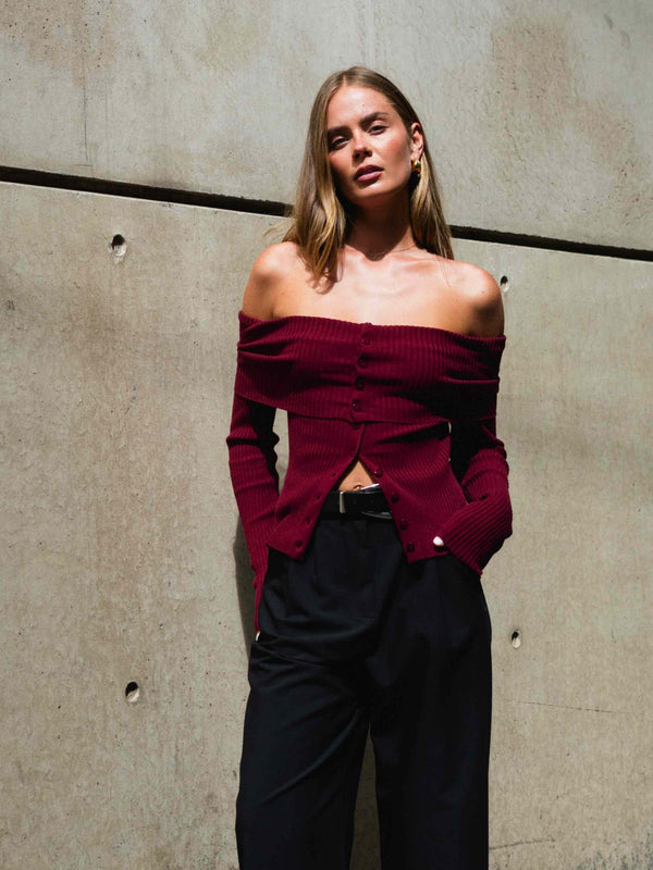 Camilla Off the Shoulder Top, Wine - PRE:ORDER