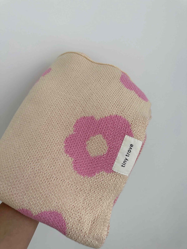 Flora Knitted Blanket - Cream/Pink