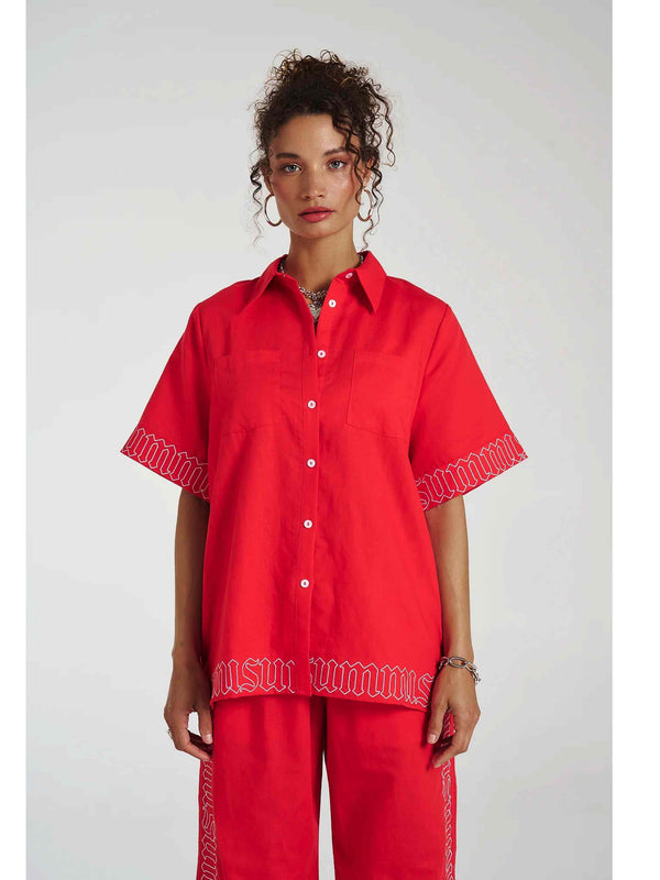 SIG LINEN SHIRT - SCARLET SUMMI