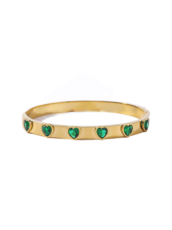 Crystal Heart Bangle - Emerald