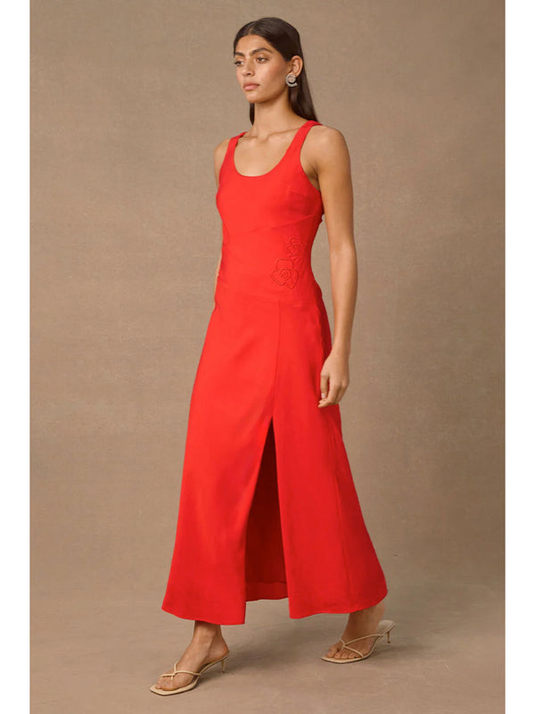 REVERIE MIDI DRESS - SIREN RED