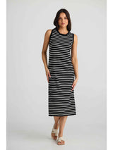 Squad Dress - Black w Ecru Stripe